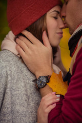 Wall Mural - Beautiful pair of lovers walking in the autumn Park  