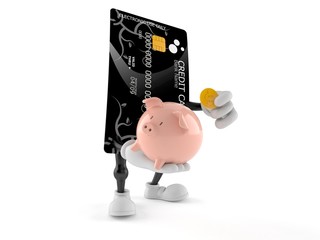 Canvas Print - Credit card character holding piggy bank