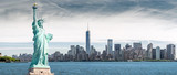 Fototapeta Miasta - The Statue of Liberty with One World Trade Center background, Landmarks of New York City, USA