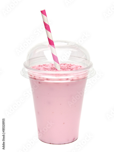 Download Strawberry milkshake in take away cup mock up isolated on ...