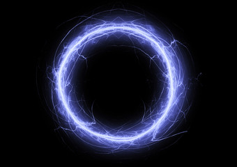 Wall Mural - blue circle lightning, electrical plasma background