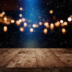 Wall Mural - Night sky with bokeh and wooden table