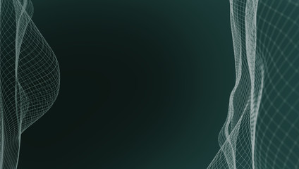 Poster - Abstract polygonal wave wireframe background. Mesh structure. 3d rendering