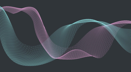 Poster - 3D abstract digital wave of particles and wireframe. Futuristic abstract background. Technology concept.