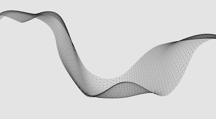 Poster - 3D abstract digital wave of particles and wireframe. Futuristic abstract background. Technology concept.