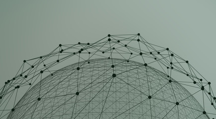 Poster - Abstract polygonal space light background with connecting dots and lines. Plexus effect. 3d render