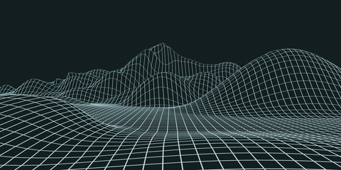 Fototapete - Abstract landscape background. Mesh structure. Polygonal wave wireframe background. 3d rendering