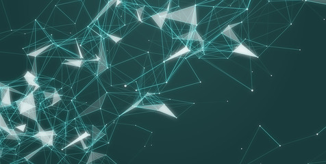 Poster - Abstract polygonal space light background with connecting dots and lines. Triangular business wallpaper. Plexus effect. 3d render
