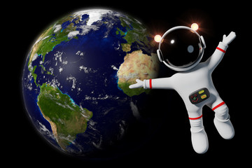 Canvas Print - cute cartoon astronaut character in orbit of the planet earth (3d render)