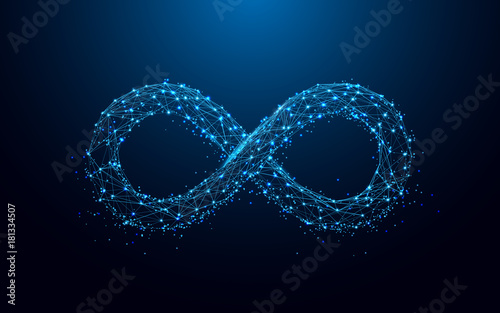 Fotomural Infinity icon from lines and triangles, point connecting network on blue background