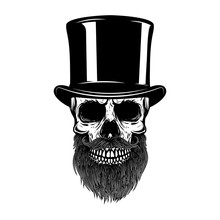 Bearded Skull In Retro Hat. Gentleman Club. Design Element For T Shirt, Poster, Emblem, Sign. Vector Illustration