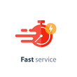 Timely service, fast delivery, time period, stopwatch in motion, vector icon