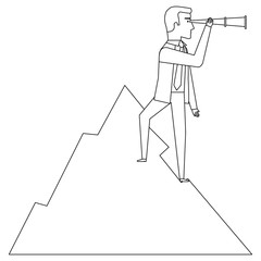 businessman with telescope in the mountain