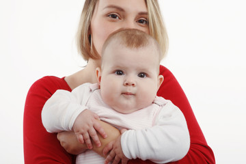 Wall Mural - loving mother and cute baby isolated on white background