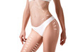 Female body with the drawing arrows on it isolated on white. Fat lose, liposuction and cellulite removal concept.