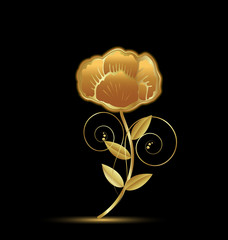 Gold flower rose on black background