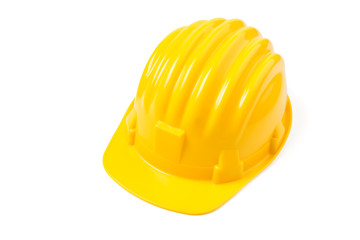 Yellow safety helmet or hard hat isolated on white background