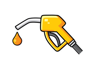 Yellow fuel pump nozzle and drop isolated. Gas filling station icon.