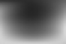 Vector Greyscale Blurred Horizontal Cover. Monochrome Defocused Black And White Unfocused Tiles Banner. Gray Scale Gradient Mosaic Background. Grey Or Silver Abstract Blurry Checked Illustration.