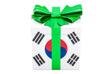 Poster - Gift box with flag of South Korea, holiday concept. 3D rendering