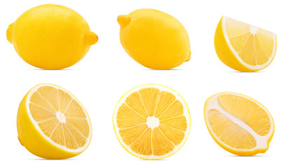 Sticker - Collection Ripe lemon whole, cut in half, slice.