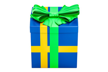 Poster - Gift box with flag of Sweden, holiday concept. 3D rendering