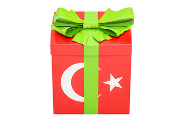 Poster - Gift box with flag of Turkey, holiday concept. 3D rendering