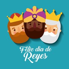 Feliz Dia De Los Reyes Three Magic Kings Bring Presents To Jesus Vector Illustration