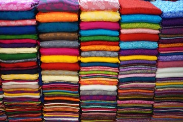Colorful silk fabric for sale in Vietnam market