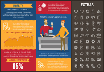 Poster - Mobility infographic template, elements and icons. Infograph includes customizable graphs, charts, line icon set with mobile technology, smartphone application, cloud computing, network connection etc