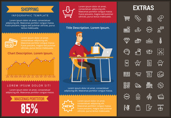 Poster - Shopping infographic template, elements and icons. Infograph includes customizable graphs, charts, line icon set with shopping cart, online store, mobile shop, price tag, retail business etc.