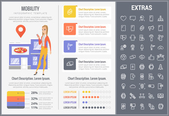Poster - Mobility infographic template, elements and icons. Infograph includes customizable graphs, charts, line icon set with mobile technology, smartphone application, cloud computing, network connection etc