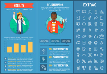 Poster - Mobility infographic template, elements and icons. Infograph includes customizable graphs, charts, line icon set with mobile technology, smartphone application, cloud computing, network connection etc