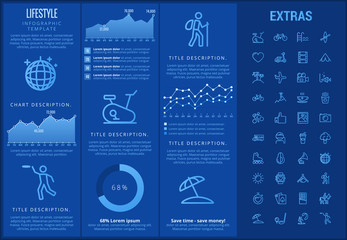 Canvas Print - Lifestyle infographic template, elements and icons. Infograph includes customizable graphs, charts, line icon set with healthy food, sport exercise, media, training machine, leisure activities etc.