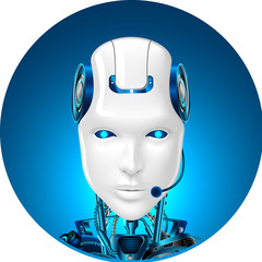 Leinwandbilder - Technical support icon. Chat bot web assistance. Robot in headphone. Front view