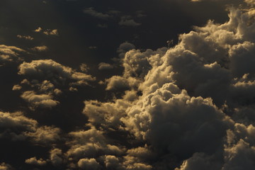 Wall Mural - Sunset White Cloud sky at high level attitude, view from window airplane