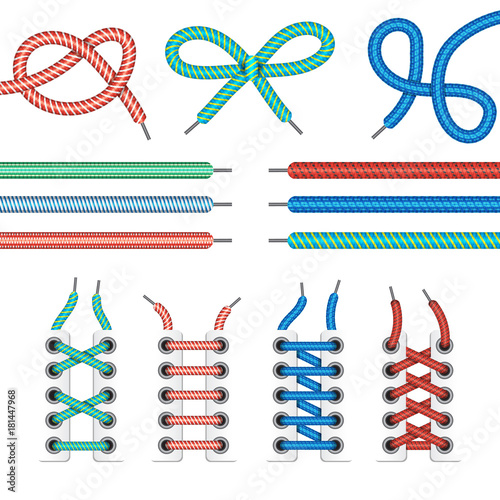 Cuadros en Lienzo Different laces for shoes. Fashion pictures set isolate on white