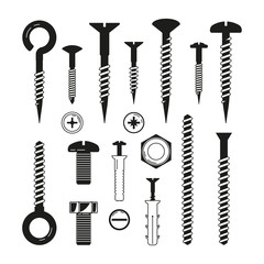 Poster - Monochrome illustrations of iron bolts, nuts, screws and others hardware tools