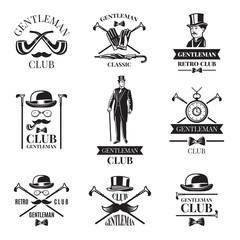 Sticker - Gentleman club. Vector badges set