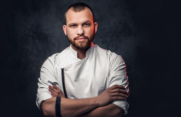 Wall Mural - Portrait of bearded chef cook.