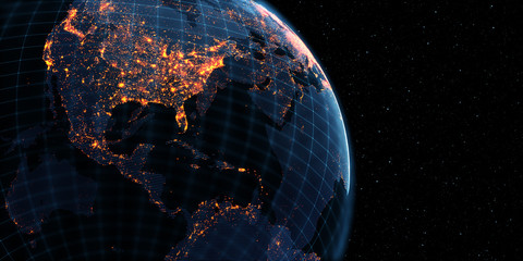 Poster - Global International Connectivity Background/Connection lines Around Earth Globe, Futuristic Technology Theme Background with Light Effect