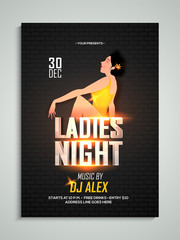 Wall Mural - Ladies night flyer or banner design with young female lady in shiny golden outfits.