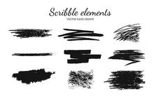 Set Of Vector Scribble, Smears Elements For Logo Design. Paint, Grunge Brush Strokes.