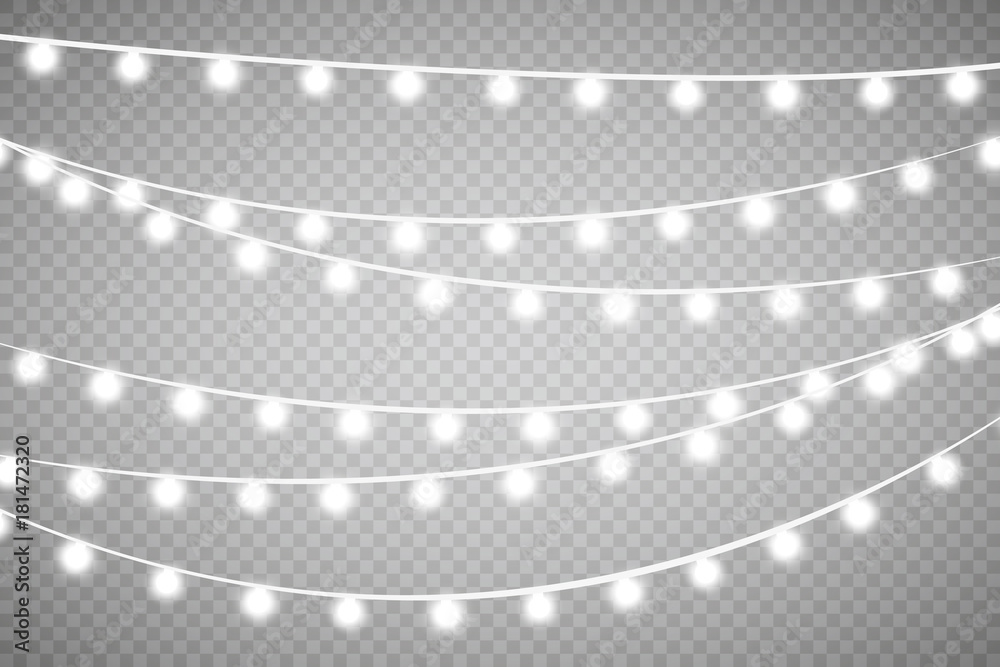 Christmas lights isolated on transparent background. Set of golden xmas ...