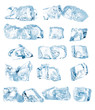 Set peaces of pure natural crushed ice/ice cubes. Clipping path for each cube included.