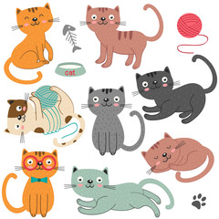 set of of isolated cats character  - vector illustration, eps
