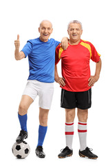 Poster - Two elderly soccer players with one of them making a thumb up gesture