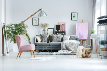 Sticker - Living room with pink accents