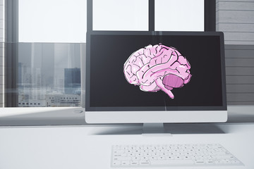 Aufkleber - Computer screen with drawn brain
