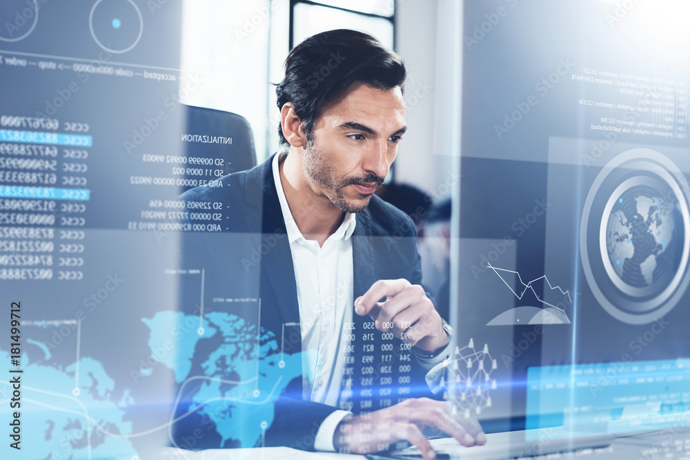 programmers work with computer code on a virtual... Foto Concept of digital diagram,graph interfaces,virtual display ...